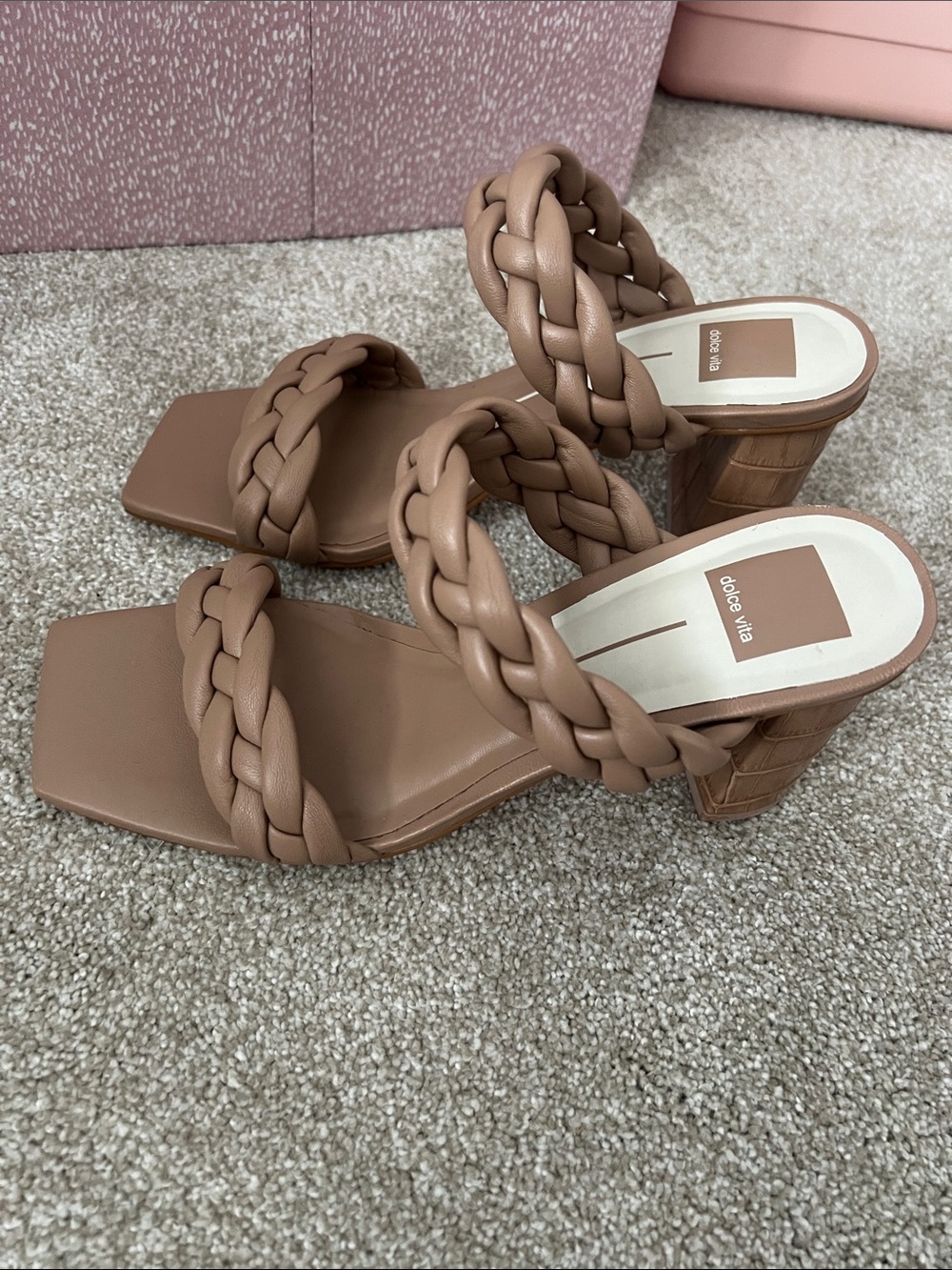 Dolce Vita Tan Braided Double-Strap Block Heel Sandals